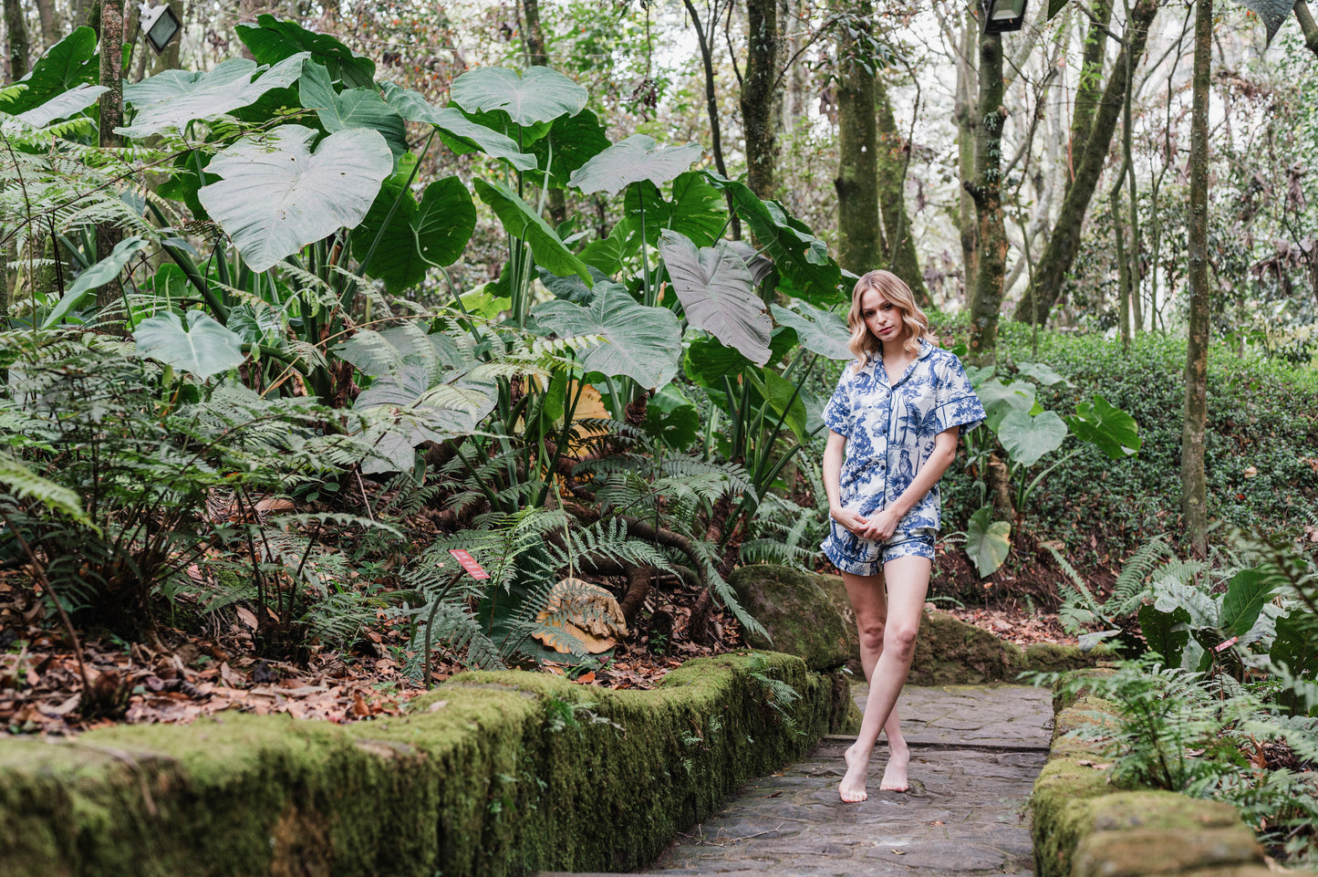 Pijama Bambula Selva Africana Azul (MANGA CORTA Y SHORT)